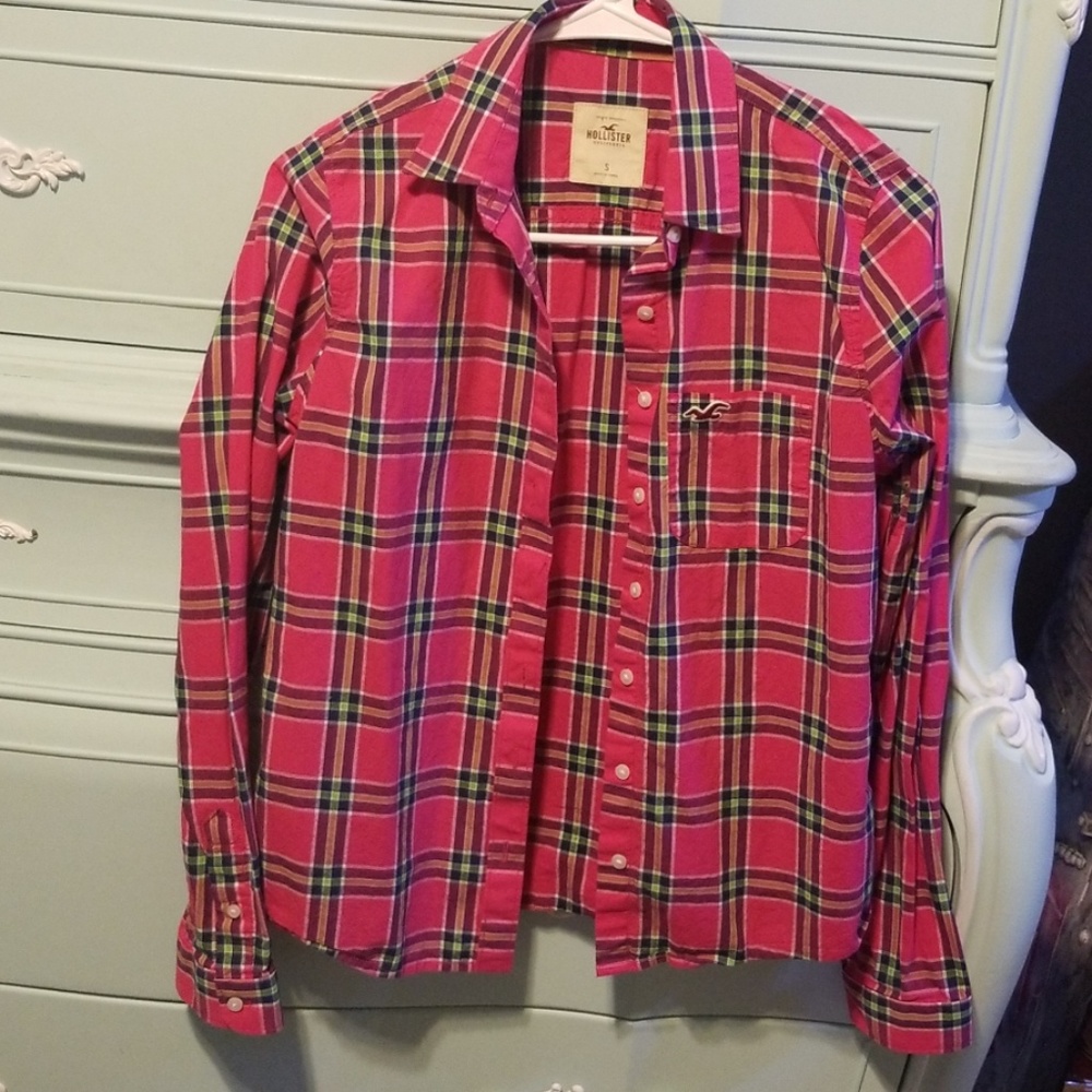 Hollister Pink Plaid Button Up